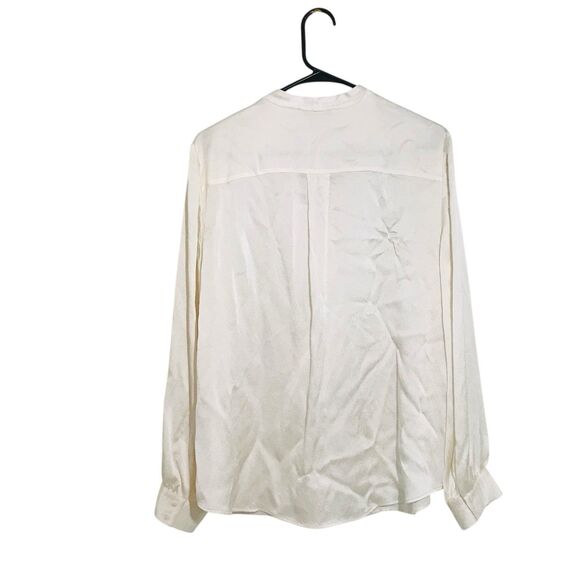 Eileen Fisher Silk Long Sleeve V Neck Blouse Classic Ivory Preppy Women's Size M - Picture 3 of 12